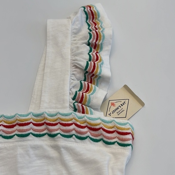 ST. John’s Bay white square neck multi- color edge ruffle sleeve tank size M NWT - Picture 7 of 12